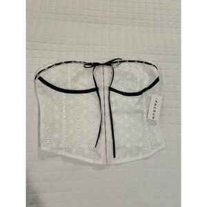 Pacsun Beverly and Beck‎ White Eyelet Corset Top Black Trim XS